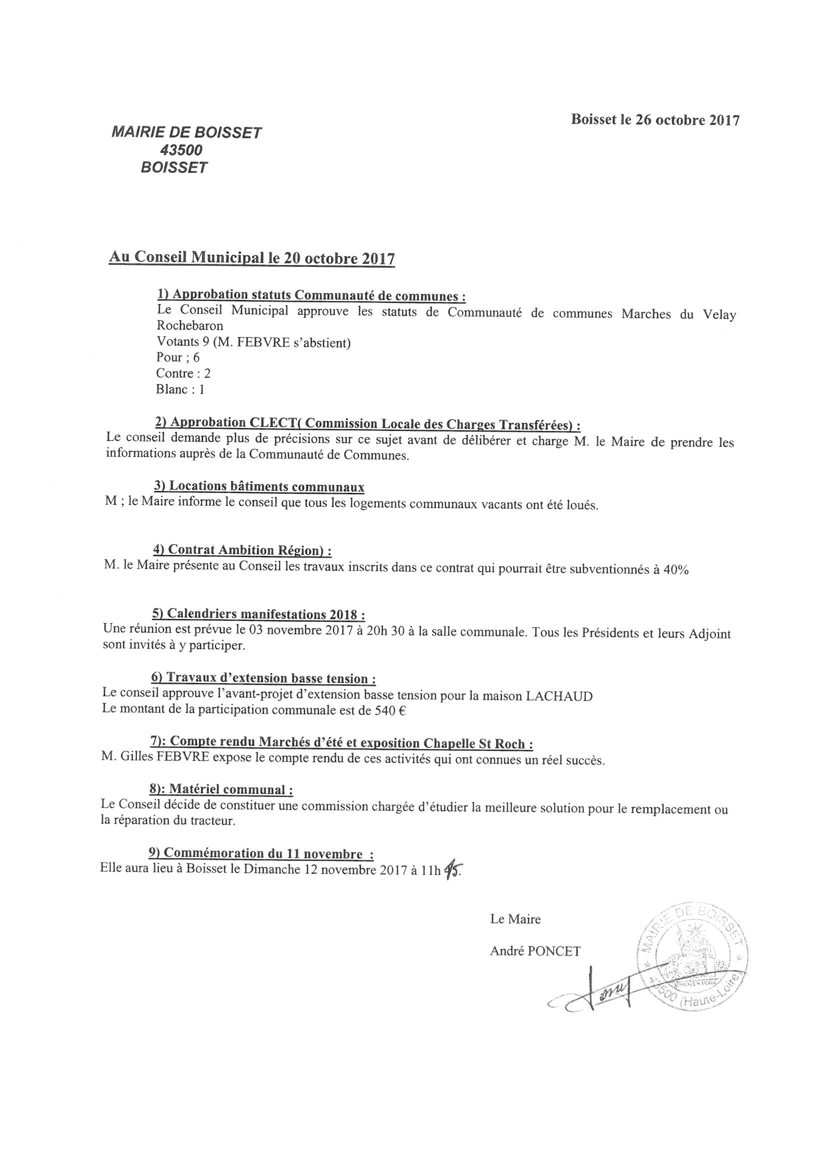 boisset site de la commune compte rendu